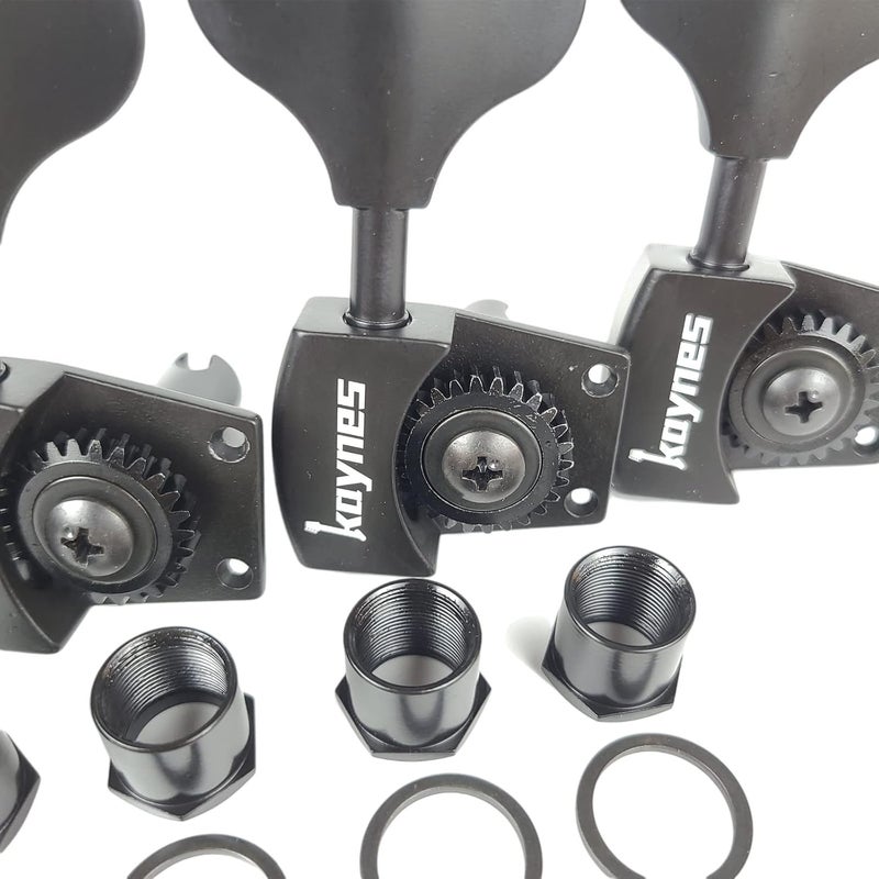 Kaynes Bass Tuners 1:26 Ratio Open Gear Tuning Key Pegs Guitar Machine Head Tuners for Jazz or Precision Electric Bass Instruments Black (4 for Right) - Image 3